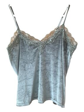 Danskin Velvet Lace Trim Cami Tank XL Sage Green Y2K Lingerie Style
